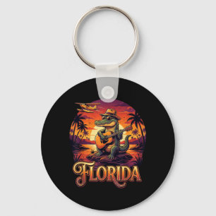 Florida Travel Vacation Alligator Sunset Retro Key Ring