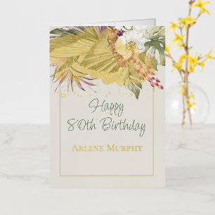 Florida Tropical Palms and Orchid 80th Birthday Foil Greeting Card
