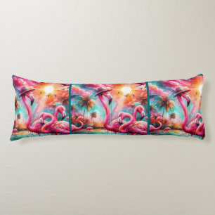 Florida Tropical Pink Flamingos Palm Trees Sun Body Cushion