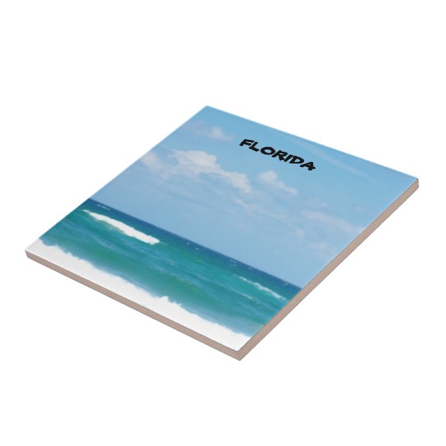 Florida Turquoise Ocean Waves Scene Ceramic Tile (Side)