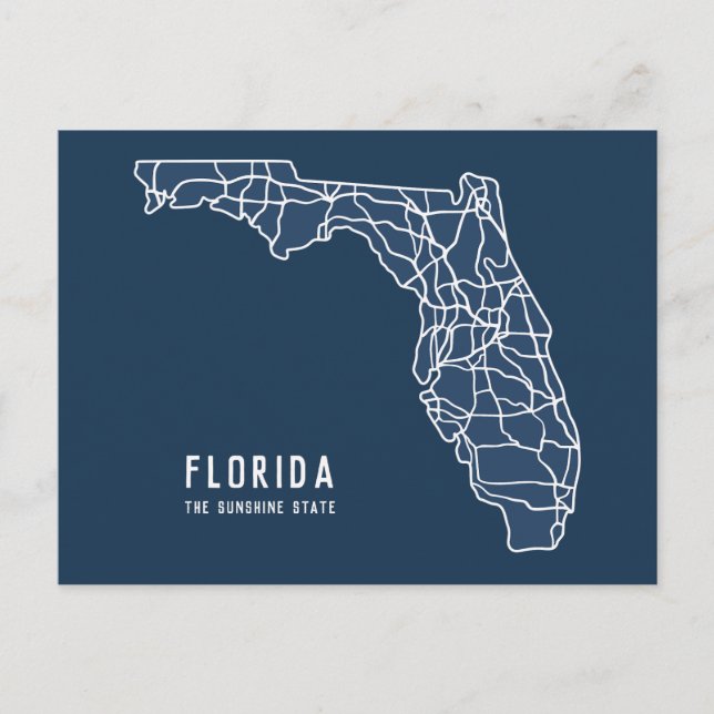 Florida US State road map - Sunshine State map Postcard (Front)