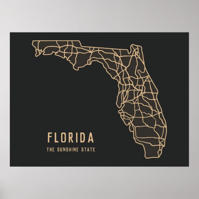 Florida US State road map - Sunshine State map Poster (Front)