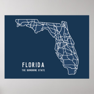 Florida US State road map - Sunshine State map Poster