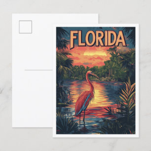 Florida USA Art Vintage Illustration Travel Postcard