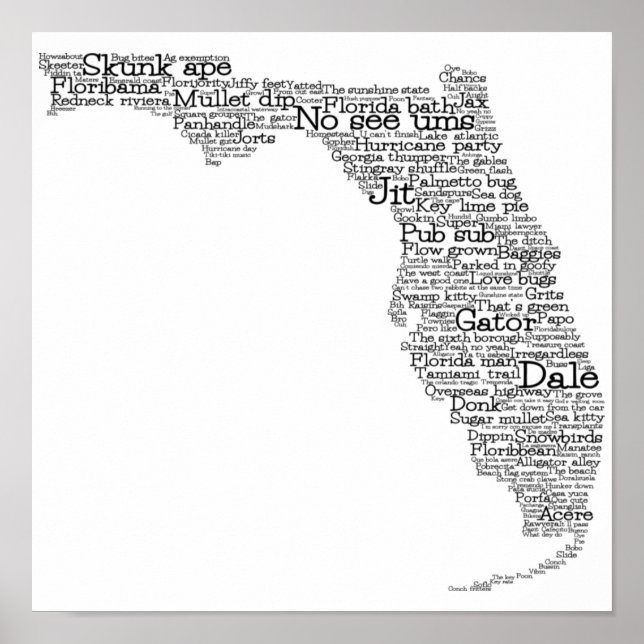 Florida USA Slang Word Art Map  Poster (Front)