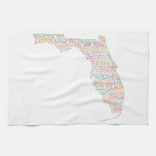 Florida USA Slang Word Art Map  Tea Towel