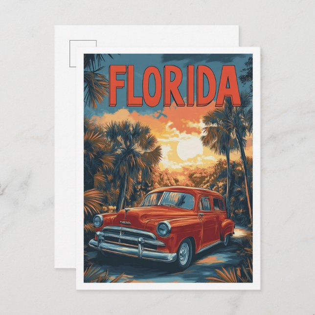 Florida USA Vintage Illustration Travel Postcard (Front/Back)