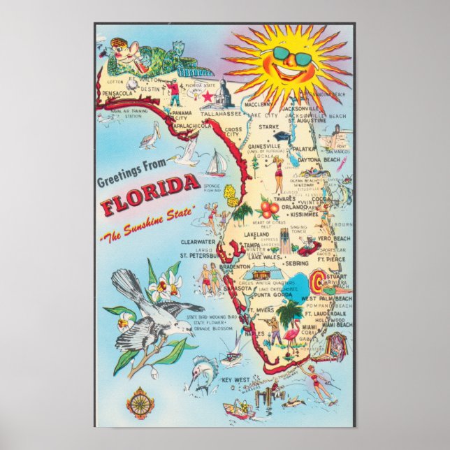 FLORIDA USA , Welcome Map Poster (Front)
