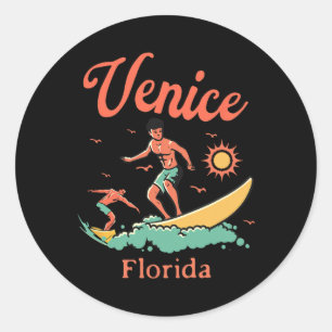Florida Venice Fl Surfer Surfing Beach Fishing Pie Classic Round Sticker