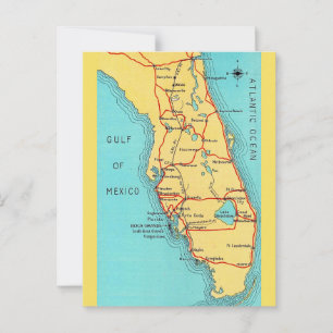  Florida Vintage Colourful Map Postcard