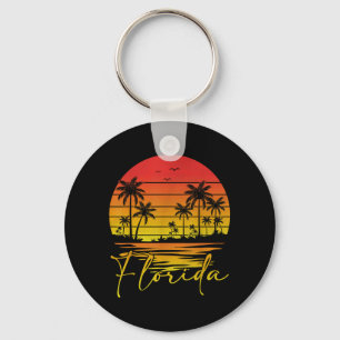Florida Vintage Palm Tree Sunset Family Trip Beach Key Ring