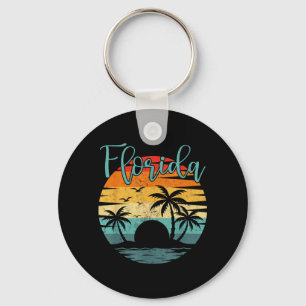Florida Vintage Palm Tree Sunset Summer Vacation Key Ring