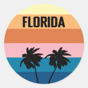 Florida Vintage Sunset Palm Trees Travel Trip  Classic Round Sticker