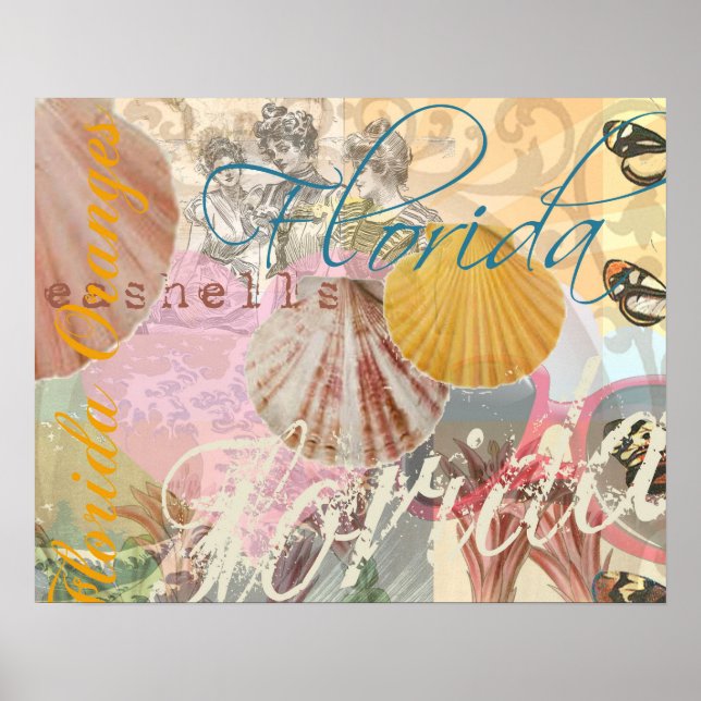 Florida Vintage Travel Beach Seashell Shell Art Poster (Front)