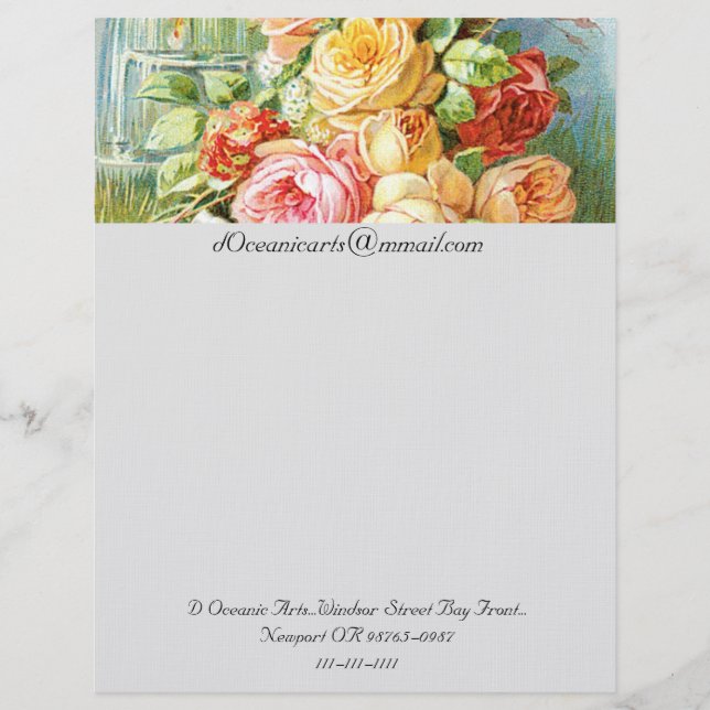 Florida Water Cologne with Cabbage Roses Personalized Letterhead (Front)