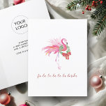Florida Watercolor Pink Flamingo Beach Christmas Holiday Card<br><div class="desc">Celebrate the season with sunshine and style using these business Christmas cards with logo, perfect for companies looking to send a tropical twist on traditional greetings. This folded Christmas card features a whimsical watercolor pink flamingo adorned with a festive wreath and bow—bringing the spirit of a Florida Christmas card to...</div>