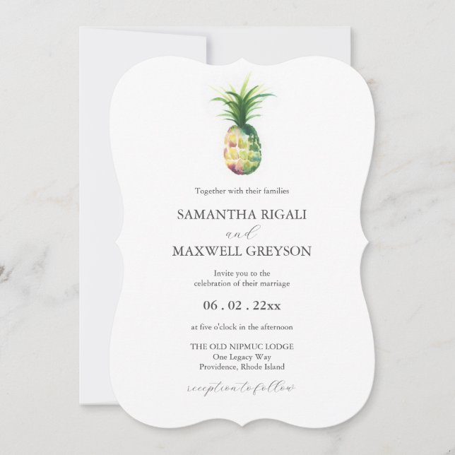 Florida Wedding Invitations Watercolor Pineapple (Front)