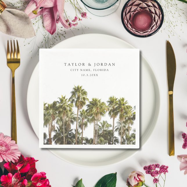 Florida Wedding Palm Tree Custom Photo  Napkin (Florida Wedding Palm Tree Custom Photo Napkins)