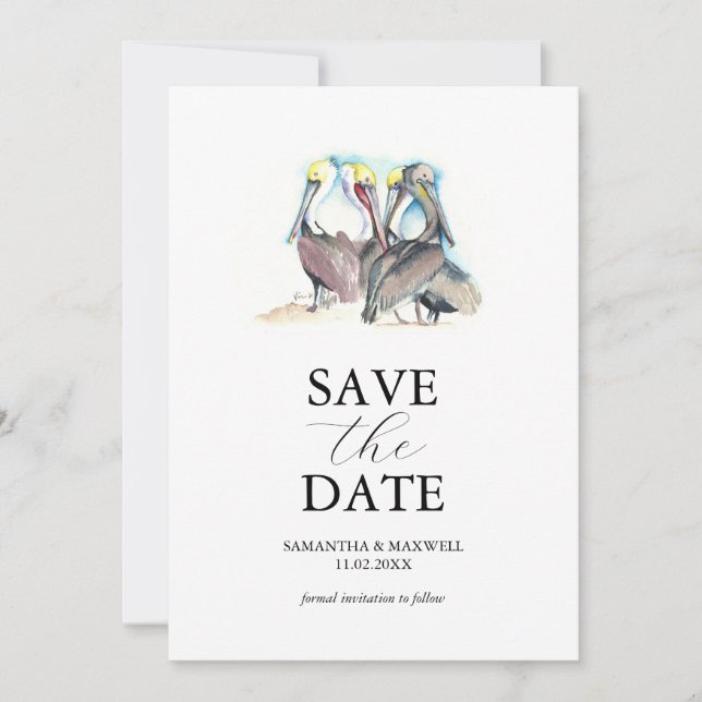 Florida Wedding Pelican Save The Date Template (Front)