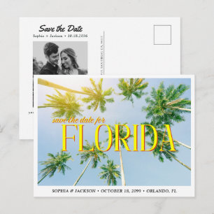 Florida Wedding Save the Date Palm Tree Retro Postcard