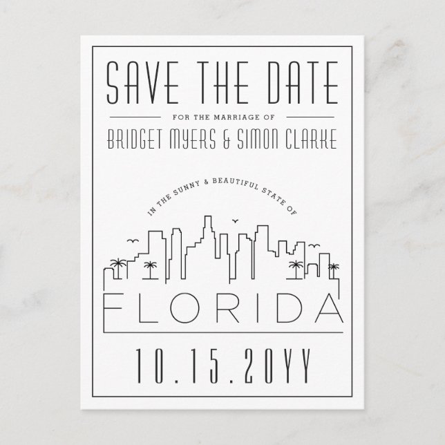 Florida Wedding | Skyline Save the Date Postcard (Front)