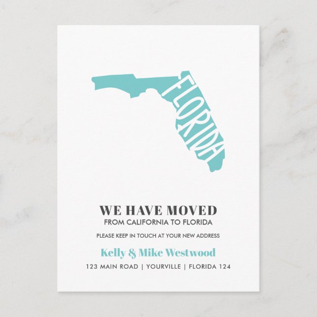 FLORIDA We've moved New address New Home   Postcard (Front)