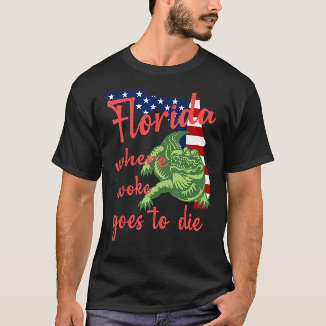 Florida Where Woke Goes To Die American Flag And A T-Shirt (Front)