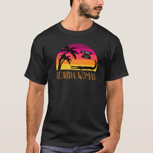 Florida Woman Retro Sunset And Alligator T-Shirt (Front)