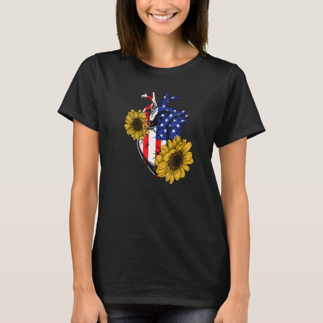 Florist American Flag 4th July Floral Anatomical H T-Shirt (Front)