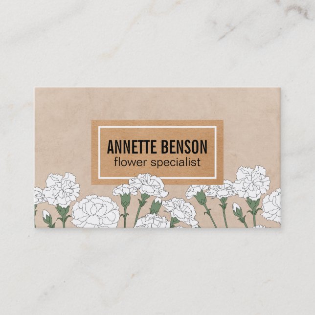 Florist | Carnations (white) Business Card (Front)