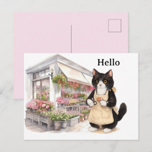 Florist Cat mom Tuxedo cat lovers Hello Greetings Postcard