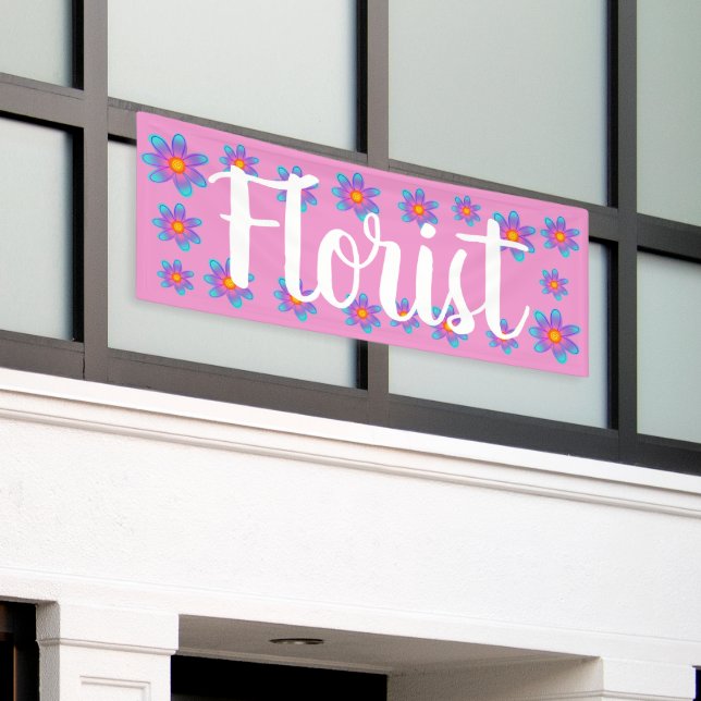 FLORIST Colourful Flowers Pink Banner (Outside Building)