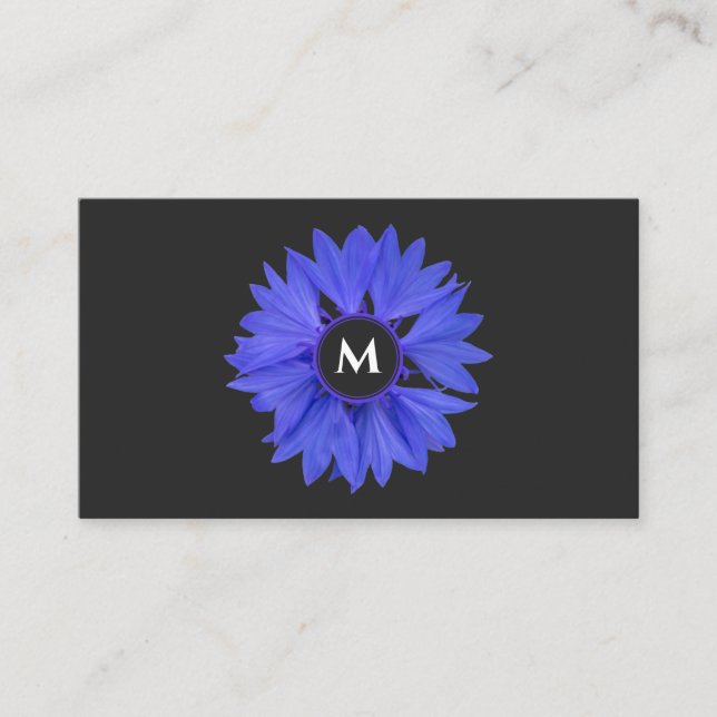 Florist cornflower monogram calligraphy QR-Code Business Card (Front)
