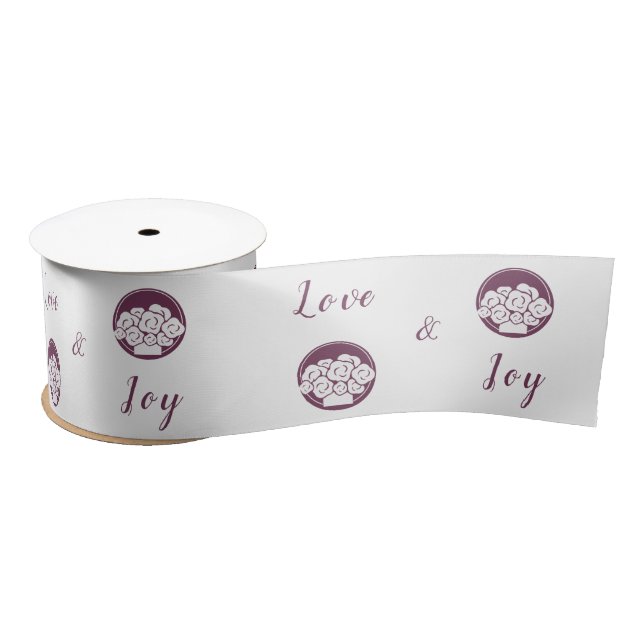 Florist Custom Logo Love & Joy Purple & White Satin Ribbon (Spool)
