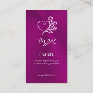 Florist design with mauve heart and roses business card