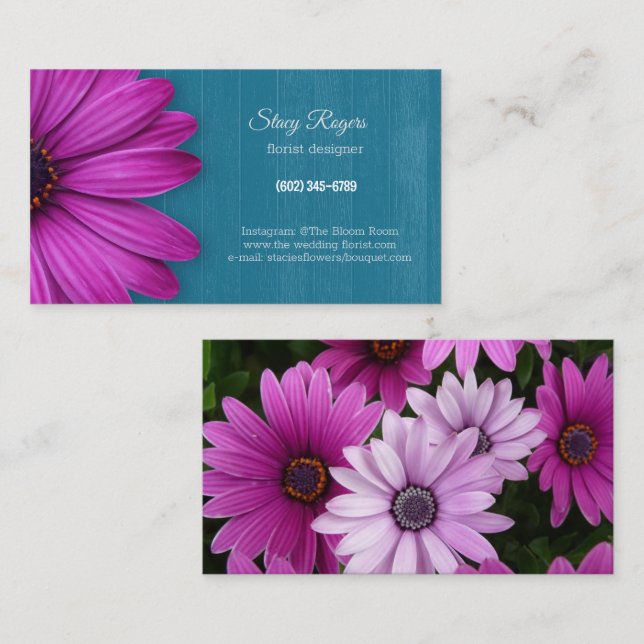 Florist Designer Fuscha Daisies  Business Card (Front/Back)