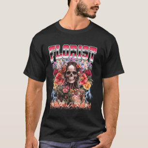 Florist Flower Gardener Skeleton Skull 90s Bootleg T-Shirt