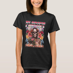 Florist Flower Gardener Skeleton Skull 90s Bootleg T-Shirt