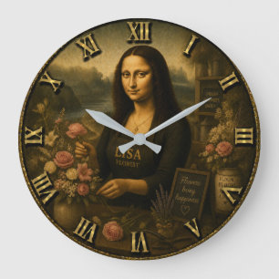 Florist Funny Mona Lisa Flower Shop Gift Large Clock
