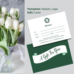 💝Florist Green & White Gift Certificate Card