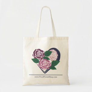 Florist Merch Purple Heart Three Pink Roses Tote Bag