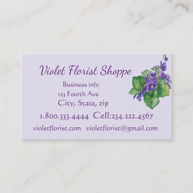 Florist Nature Flower Watercolor Violet Plant  Business Card (Front)