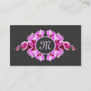 Florist orchid flower monogram calligraphy QR-Code Business Card