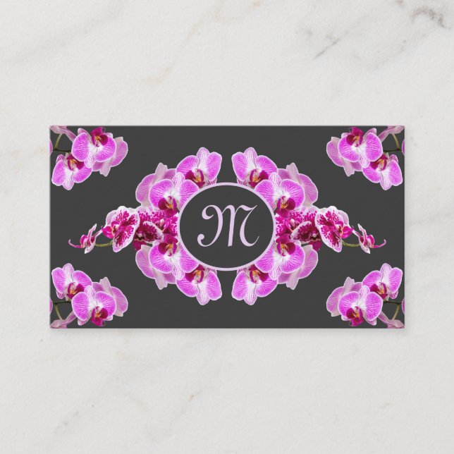 Florist orchid flower monogram calligraphy QR-Code Business Card (Front)