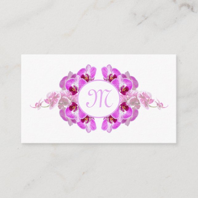 Florist orchid flower monogram calligraphy QR-Code Business Card (Front)