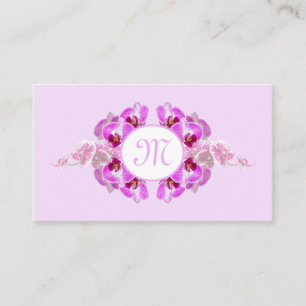 Florist orchid flower monogram calligraphy QR-Code Business Card