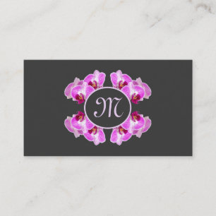 Florist orchid flower monogram calligraphy QR-Code Business Card