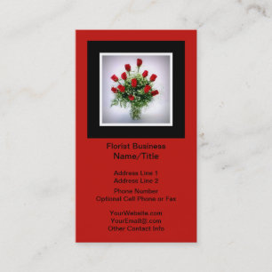 Florist Roses Bouquet Vertical Black Red Business Card
