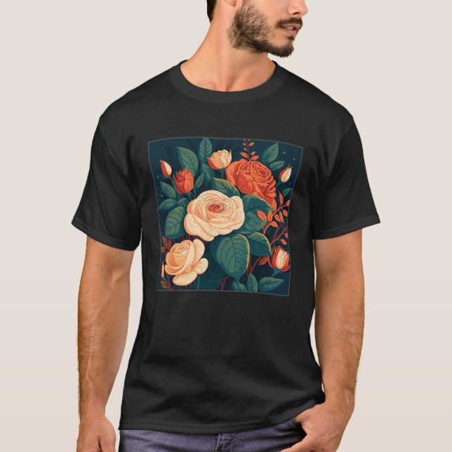 Florist Roses Pattern Illustration Flowers Leaf Wo T-Shirt (Front)