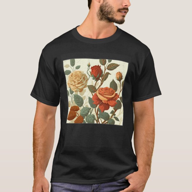 Florist Roses Pattern Illustration Flowers Leaf Wo T-Shirt (Front)